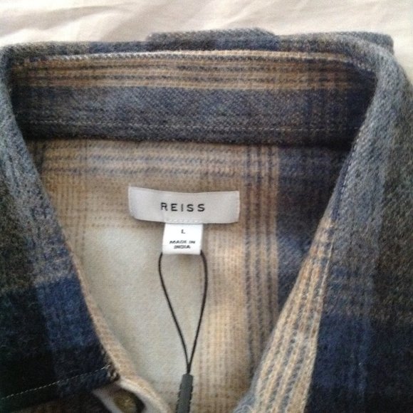 Reiss Frey Men's Large Multicolor Long Sleeve Wool & Polyester Shirt - NWT - Picture 2 of 9